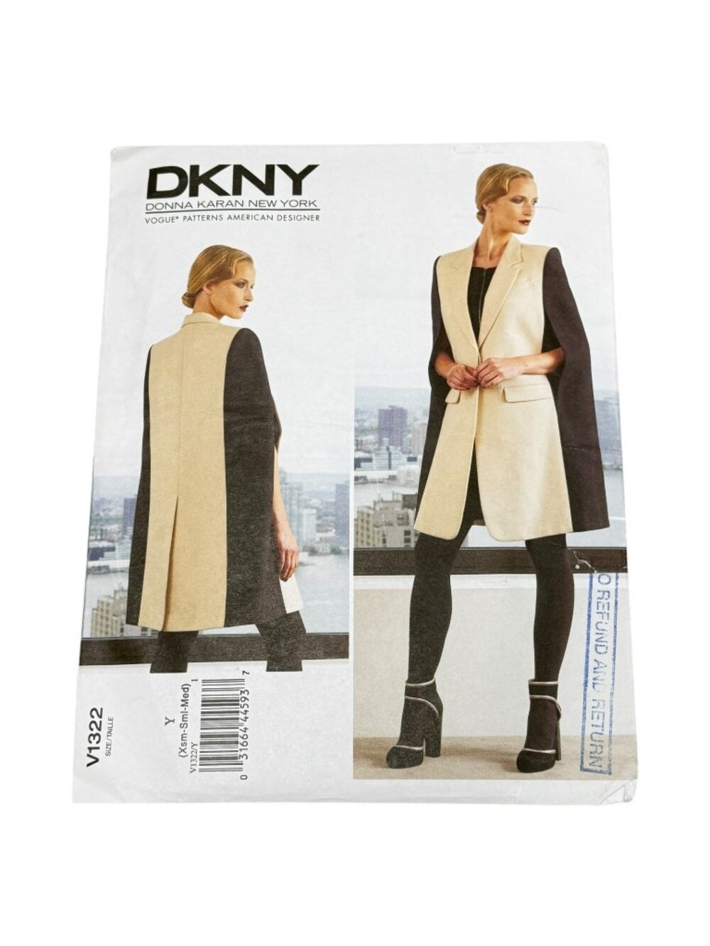 Vogue V1322 DKNY Cape Coat Size XS S M Jacket Cape Sewing Pattern Uncut